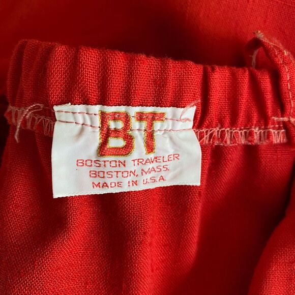 Vintage M Boston Traveler Red Textured BT Button Front Skirt Pockets Belt Loops - Picture 6 of 7